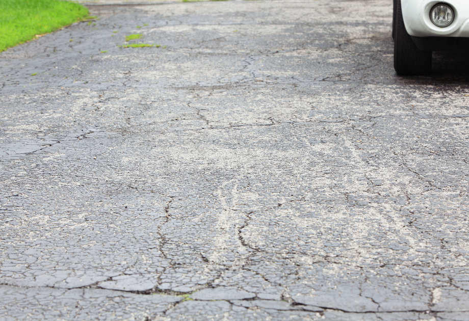 Faded asphalt driveway